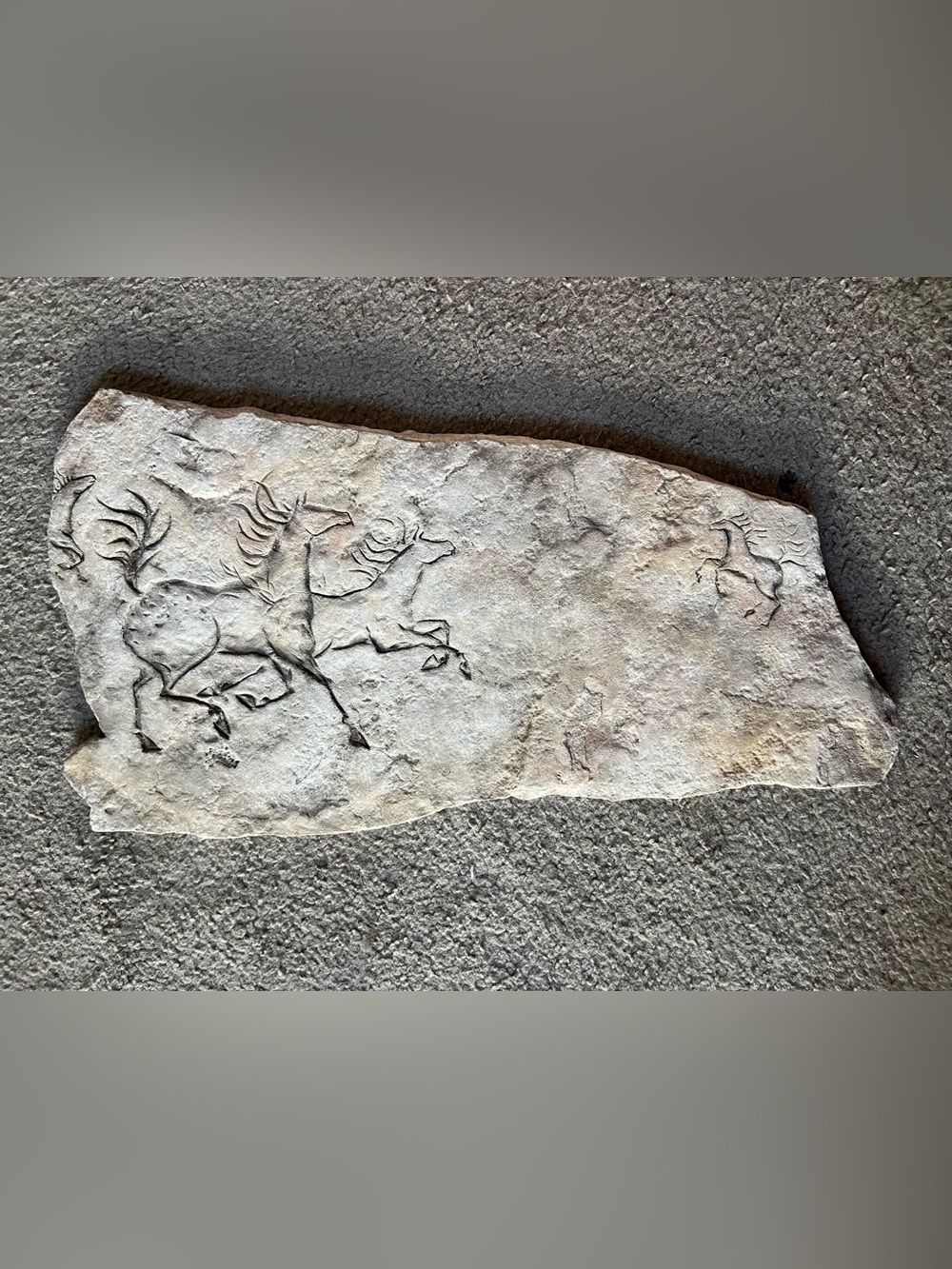 “Mustang Run.” Antique Beige Stone Wall Art Panel